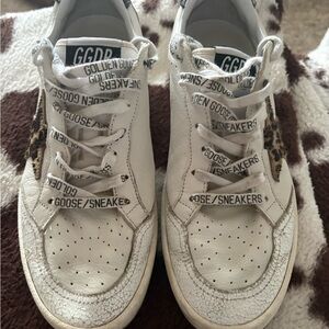Golden Goose Cream and Gray Ballstar Sneakers